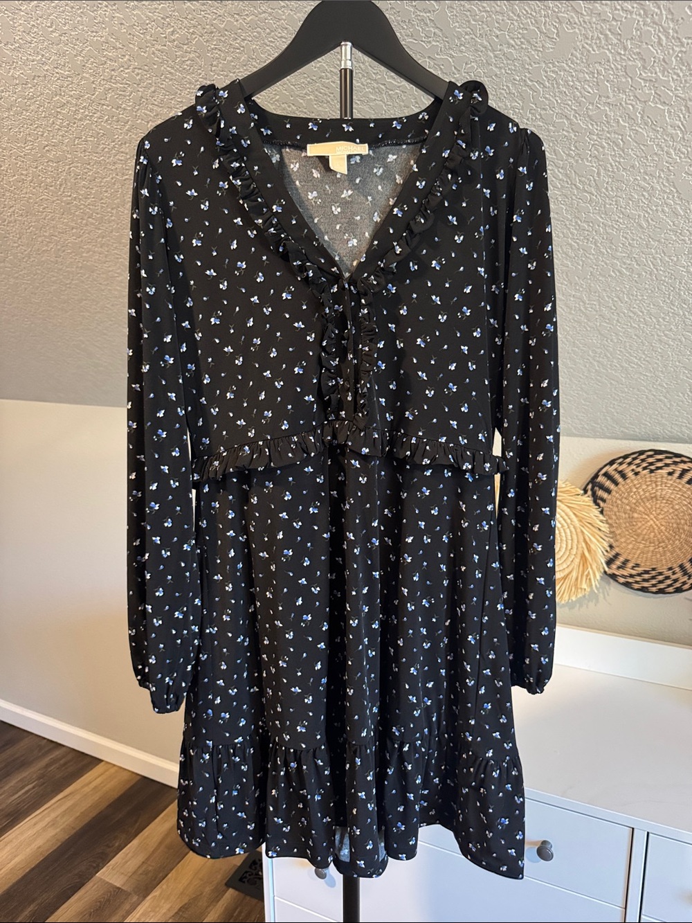 MICHAEL Michael Kors Black Dress with Light Blue Floral Print